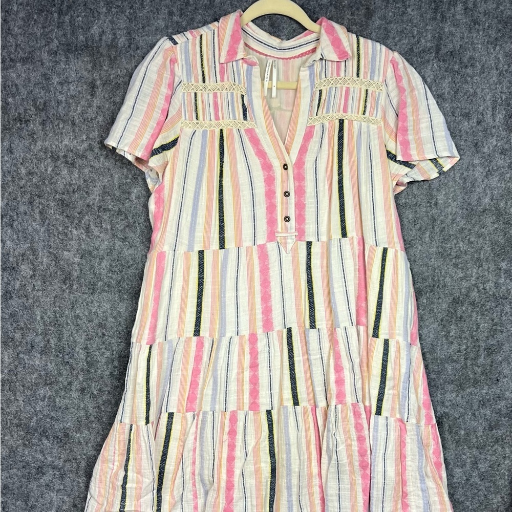 Anthropologie Pastel Striped Midi Dress Size Medium 100% Cotton